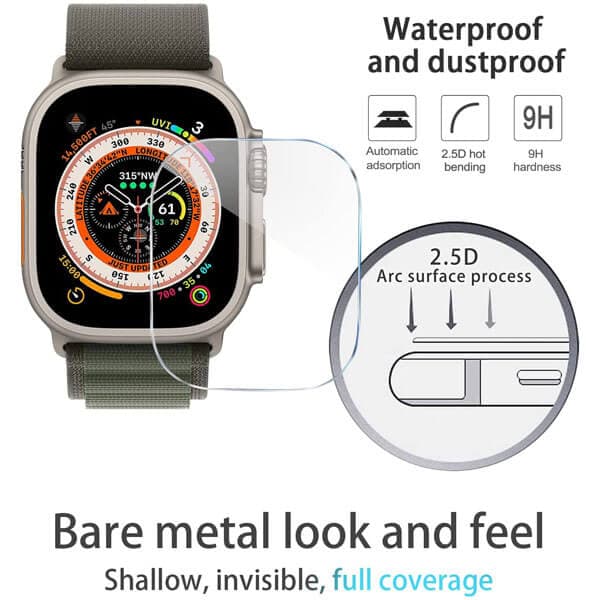 (2 Pcs) Apple Watch 8 Ultra Tempered Glass anti scratch screen protector Film Guard (Clear)