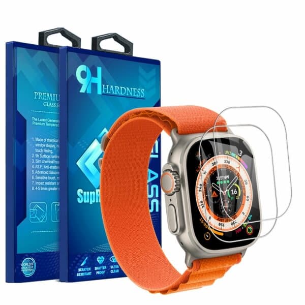 (2 Pcs) Apple Watch 8 Ultra Tempered Glass anti scratch screen protector Film Guard (Clear)