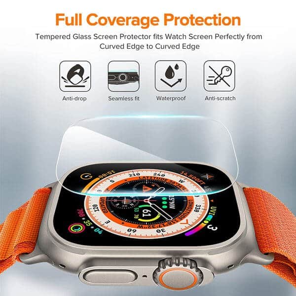 (2 Pcs) Apple Watch 8 Ultra Tempered Glass anti scratch screen protector Film Guard (Clear)