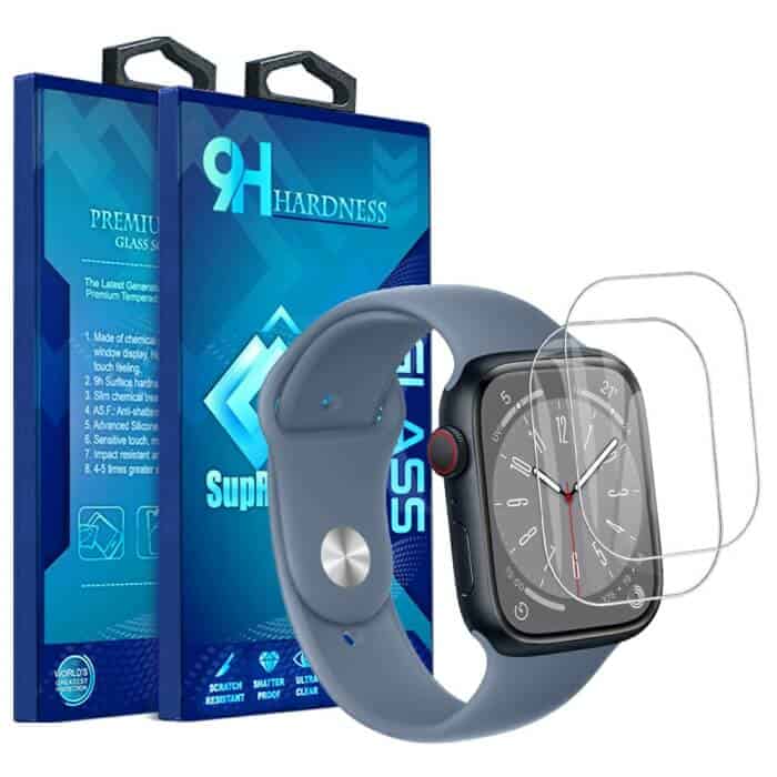 (2 Pcs) For Apple Watch Series 9 8 7 41mm 45mm Tempered Glass Screen Protector (Clear)