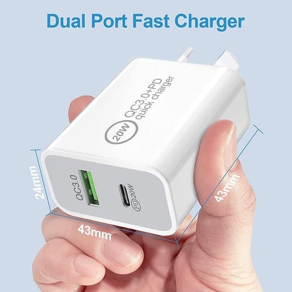 20W QC3.0 PD+USB SupRShield Fast Charging Charger Wall Plug Power Adapter + PD USB Type C to Lightning Data Sync Cable for Apple iPhone iPad iPod