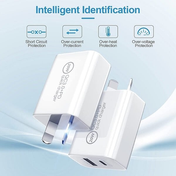 20W QC3.0 PD+USB SupRShield Fast Charging Charger Wall Plug Power Adapter + PD USB Type C to Lightning Data Sync Cable for Apple iPhone iPad iPod