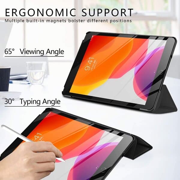 Apple iPad 9th /8th /7th Gen 10.2 inch 2021 /2020 /2019 Folio Smart Leather Magnetic Stand Case Cover (Black)