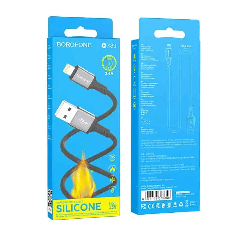 2X Borofone BX83 1M USB A to Lightning Silicone Fast Charging Charger Data Sync Cable Cord For iPhone/iPad