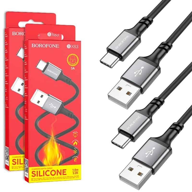2X Borofone BX83 1M USB A to USB Type C Silicone Fast Charging Charger Data Sync Cable Cord (Black)