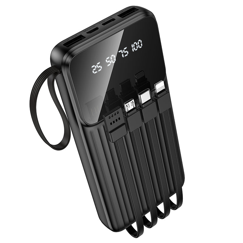 Borofone BJ76 10000mAh 37wh Smart Display Power Bank with 4 Cables (Type C, Lightning, Micro USB & USB1)