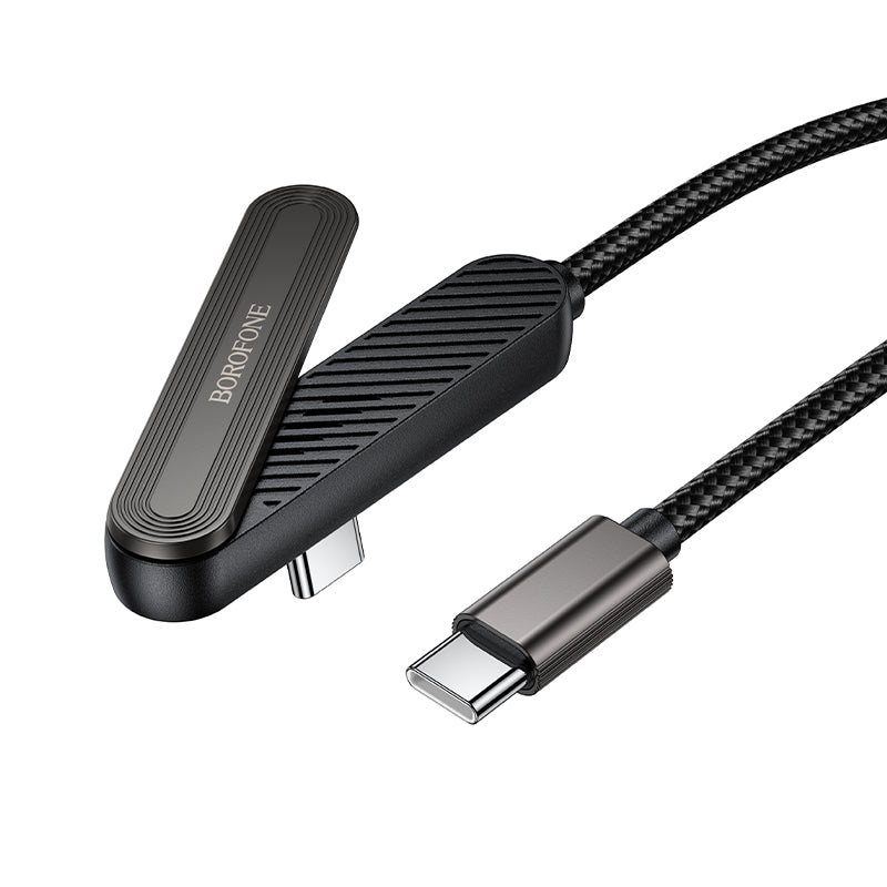 Borofone BX125 Pacifico 1M/3ft 60W Elbow PD USB-C to USB-C Braided Cable Fast Charger with Invisible Foldable Phone Stand