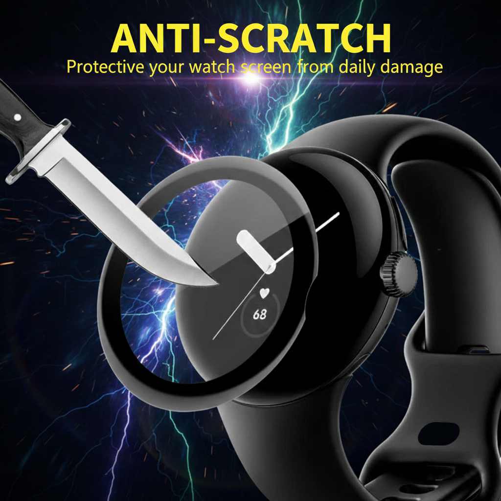 (2 Pcs) Google pixel Watch 4 41MM/45MM Screen Protector Full Coverage Tempered Glass Guard (Black)