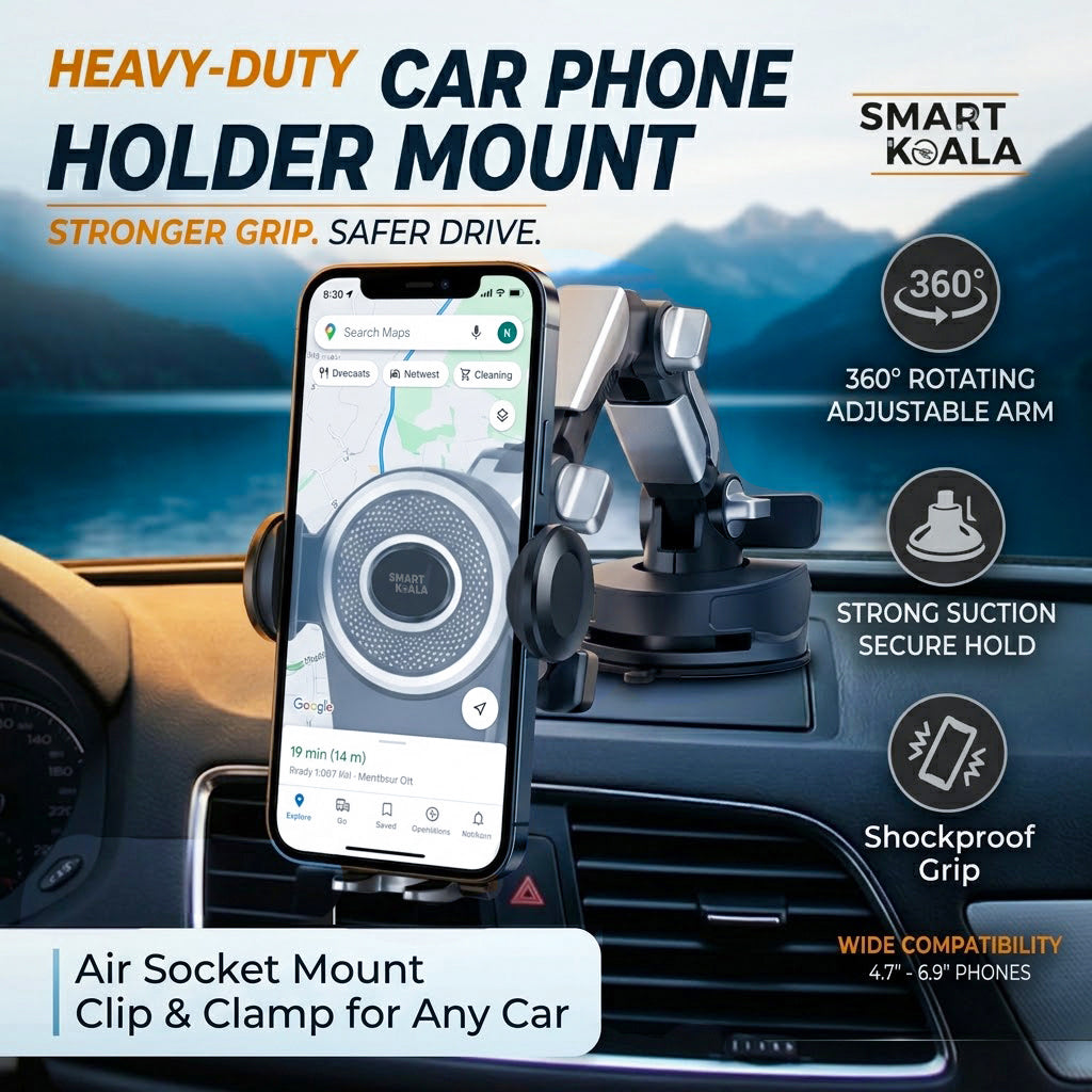 Heavy Duty Telescopic Car Truck Phone Holder Mount – Long Arm Adjustable Dashboard Windshield Suction Cup Stand