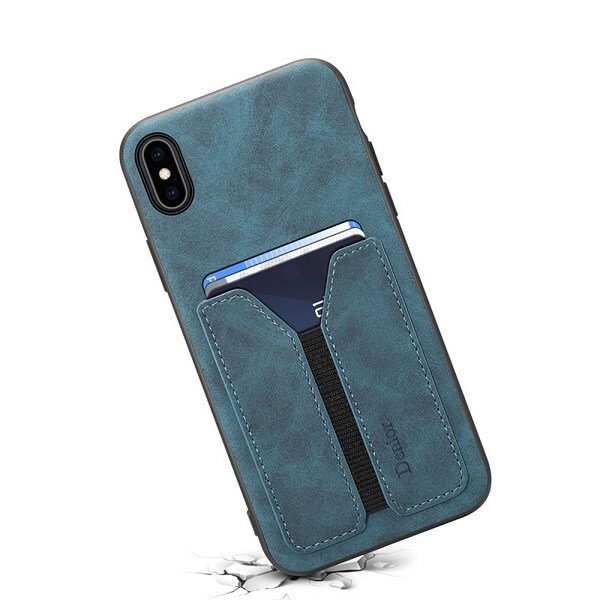 Denior For Apple iPhone X / XS / XR Leather Case with Elastic Wallet Card Holder Slot Pocket Cover