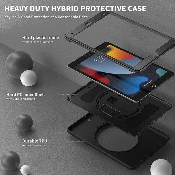Apple iPad 9th /8th /7th Gen 10.2 inch 2021 /2020 /2019 Military Grade Rotating Case TPU Shockproof Multi-Layer Protective Kickstand Cover (Blue)