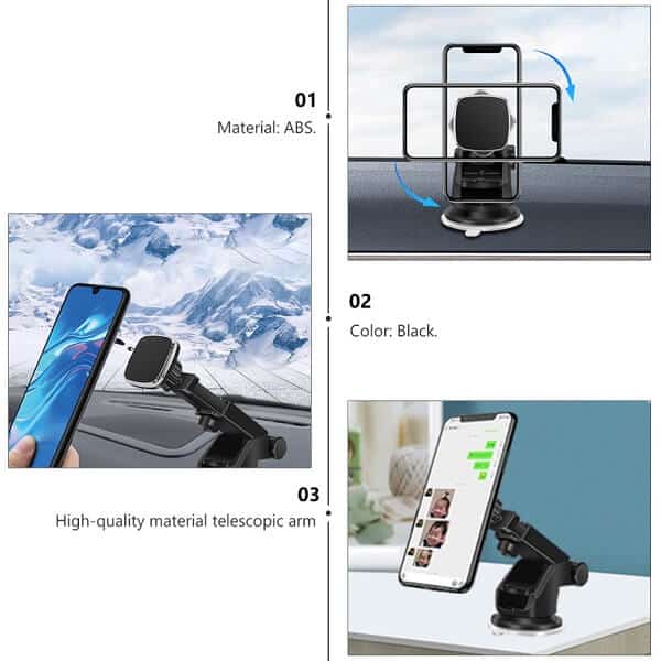 Universal Strong Magnetic Car Phone Mount Dashboard Windshield Phone Holder With Suction Cup For Alcatel 1B 1C 1X (Black)