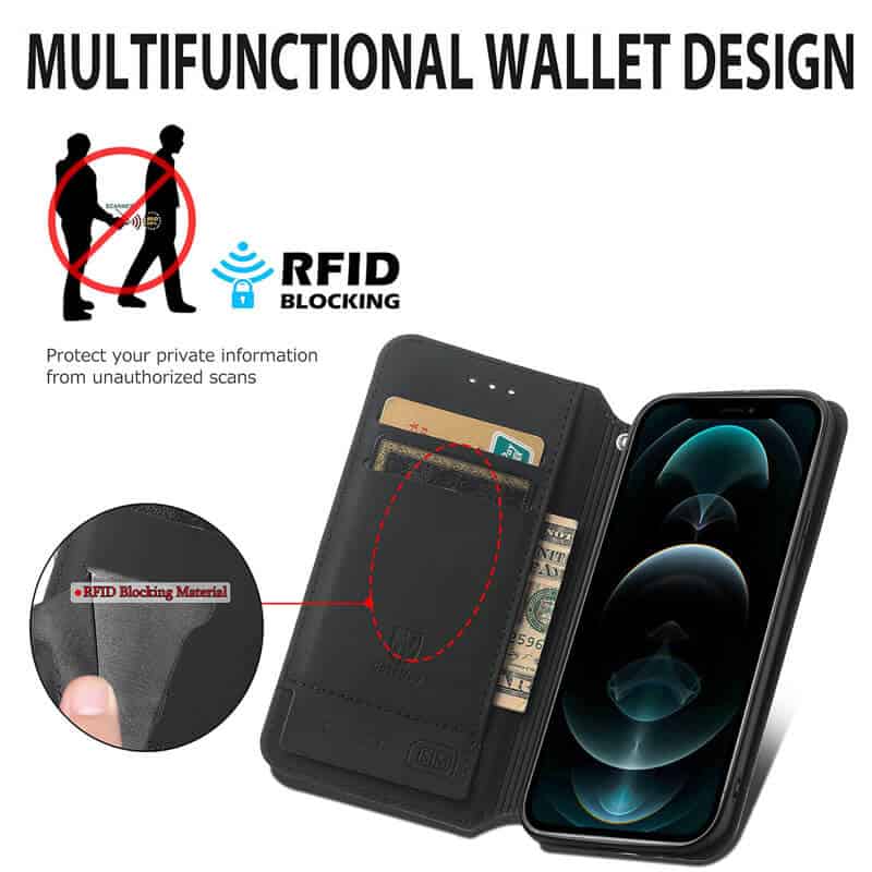 CaseNeo For Apple iPhone 12 /12Mini /12 Pro /12 Pro Max Leather Wallet Flip Case With RFID Blocking Credit Card Holder Slots Cover