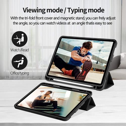 Apple iPad Air 13 2024 Pro 12.9 inch 2022 /2021 /2020 /2018 Leather Case, Pencil Holder Folio Stand Smart Cover (Black)