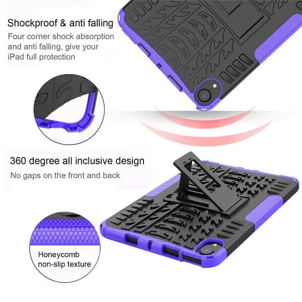 For Apple iPad Mini 2024 /Mini 6 6th Gen Generation 2021 Heavy Duty Shockproof Tough Kickstand Strong Case Cover (Purple)