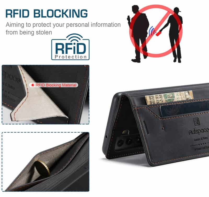 AutSpace For Samsung Galaxy S21 | S21 FE | S21+ /S21 Plus | S21 Ultra Case RFID Blocking Retro Flip Premium Leather Card Holder Wallet Cover