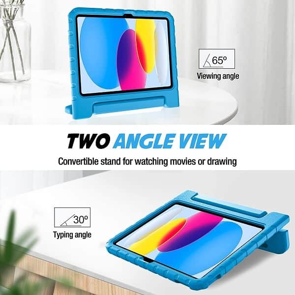 Apple iPad 10th Gen kids Case, 10th Generation 10.9 2022 Kickstand Shockproof Protective Handle Stand Light Weight Kids Friendly Cover (Blue)
