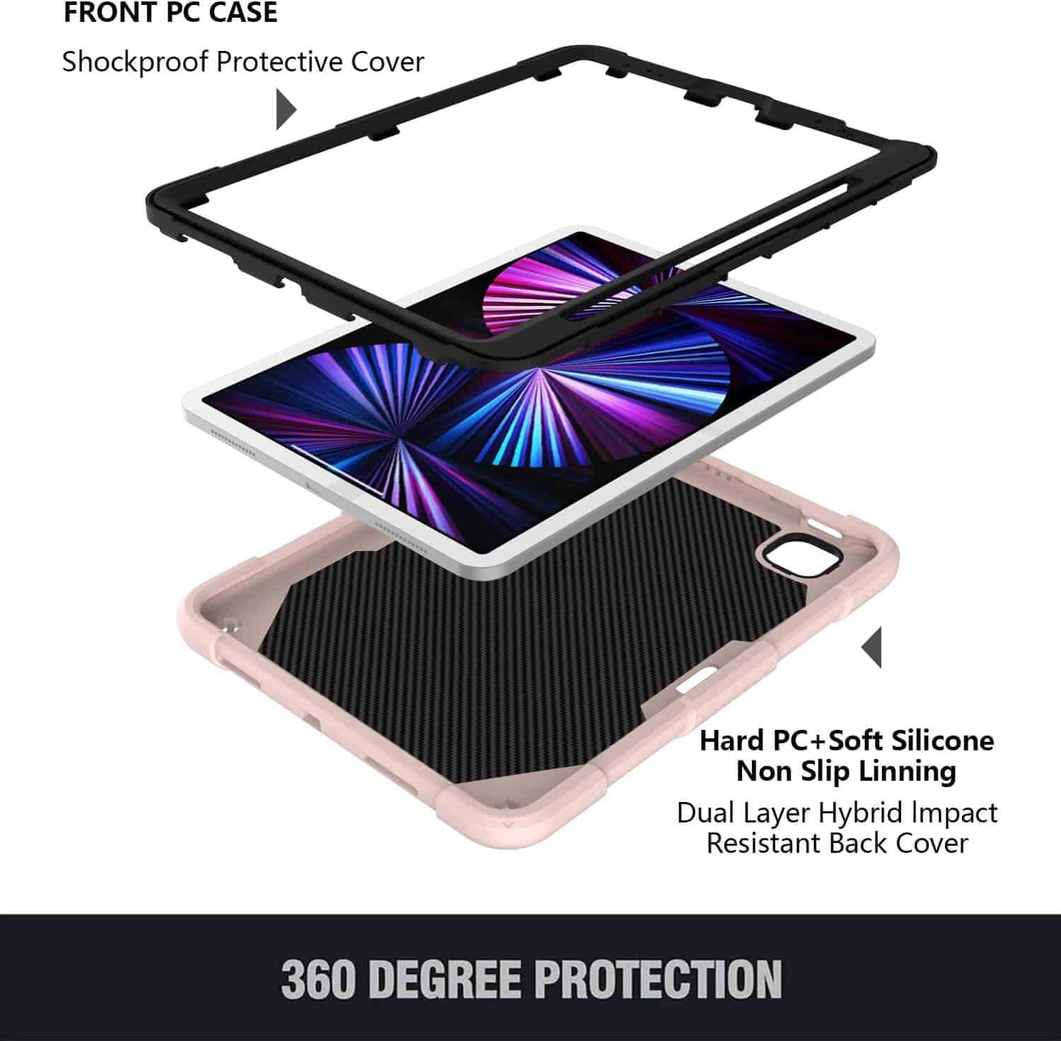 Apple iPad Air 10.9 Inch 5th/4th Gen 2022/2020 /Pro 11 inch 2022/2021/2020/2018 Kids Butterfly Shockproof Heavy Duty Kickstand Case Cover (Pink)