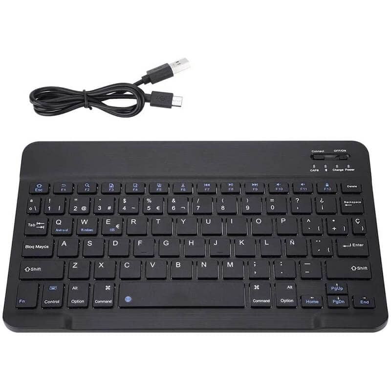 10 inch Portable Mini Universal Wireless Rechargeable Bluetooth Keyboard for iPad Samsung Lenovo Tablet Tab Microsoft Surface iOS Android Windows (Black)