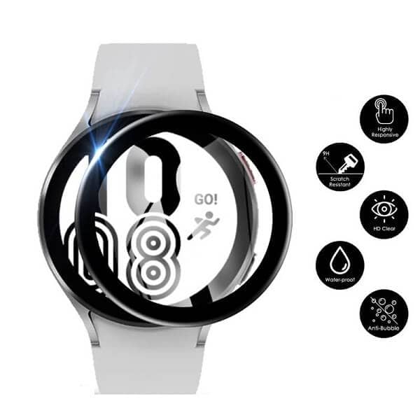 (3 Pcs) Samsung Galaxy Watch 4 Screen Protector Full Coverage Tempered Glass Guard (Black)
