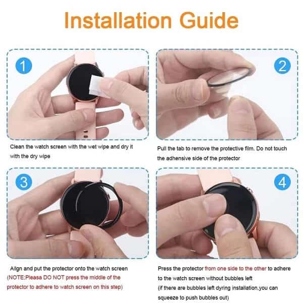 (3 Pcs) Samsung Galaxy Watch 4 Screen Protector Full Coverage Tempered Glass Guard (Black)