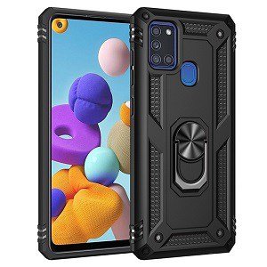 Samsung Galaxy A21S Magnetic Ring Shockproof heavy Duty Case Cover (Black)