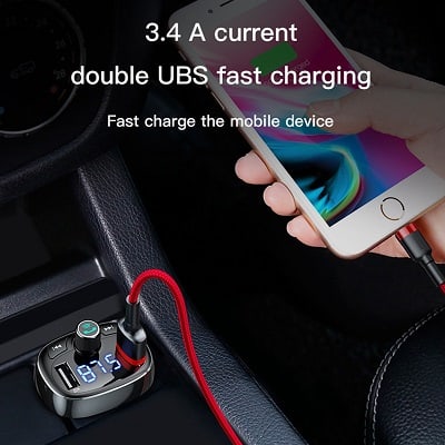 Baseus Handsfree Wireless Bluetooth FM Transmitter MP3 Music Player Dual Car Charger