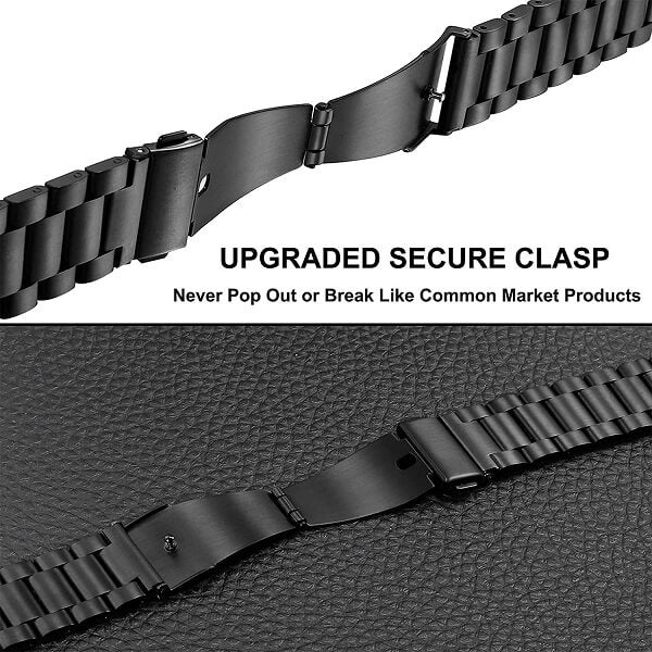 For Samsung Galaxy Watch 4 40mm 44mm Bands, Galaxy Watch 4 Classic Band 42mm 46mm , 20mm Stainless Steel Metal Replacement Strap Bracelet Women Men (Black)