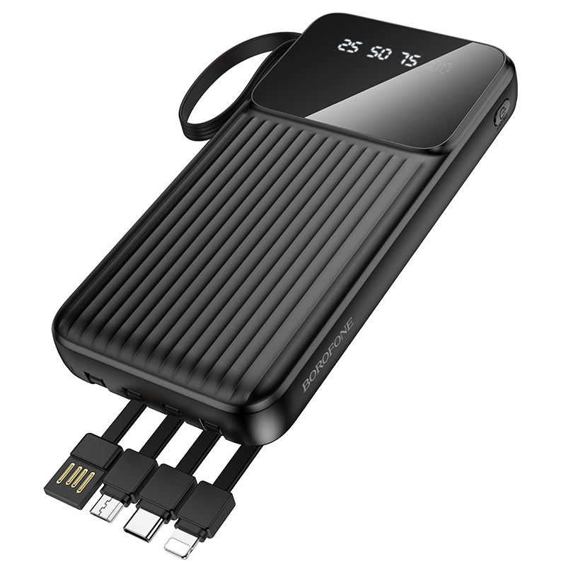 Borofone BJ76 10000mAh 37wh Smart Display Power Bank with 4 Cables (Type C, Lightning, Micro USB & USB1)