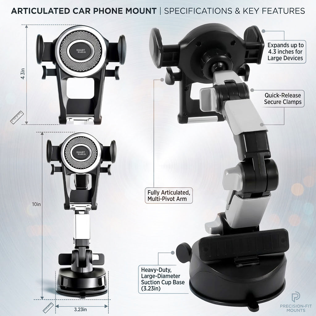 Heavy Duty Telescopic Car Truck Phone Holder Mount – Long Arm Adjustable Dashboard Windshield Suction Cup Stand