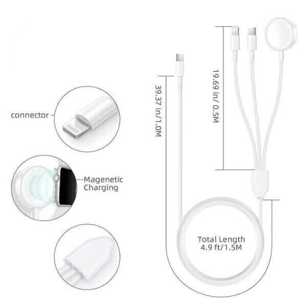 3in1 For Apple Watch Series 9 8 7 6 5 4 3 2 1 SE1 SE2 & iPhone 1514131211ProMaxXSXAirpodsPad Charger Charging Cable Cord