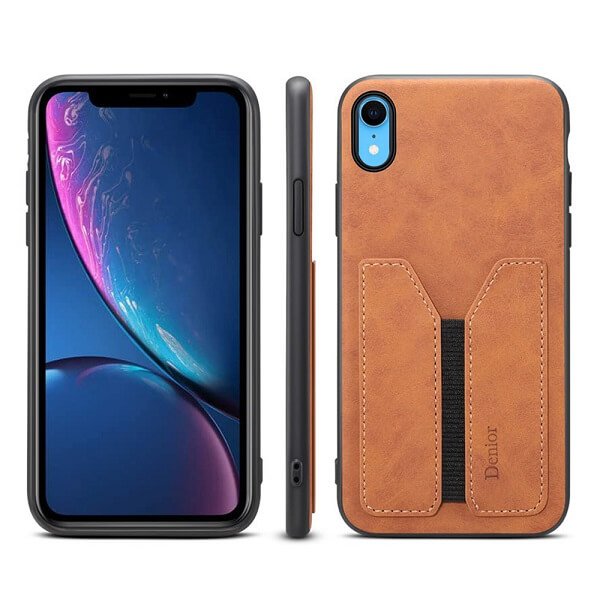 Denior For Apple iPhone X / XS / XR Leather Case with Elastic Wallet Card Holder Slot Pocket Cover