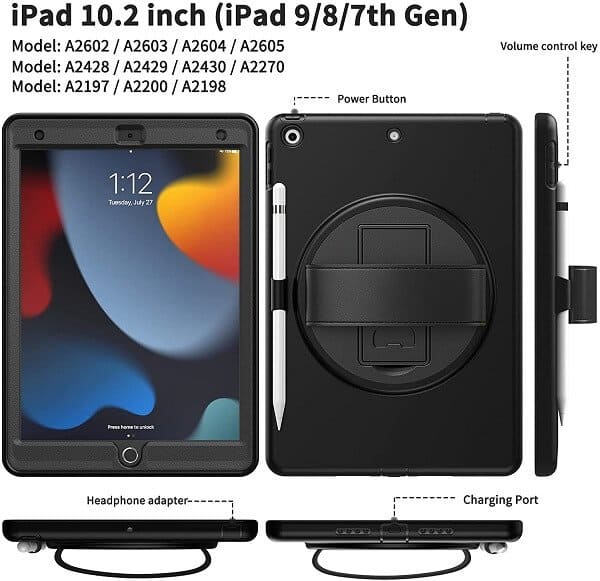 Apple iPad 9th /8th /7th Gen 10.2 inch 2021 /2020 /2019 Military Grade Rotating Case TPU Shockproof Multi-Layer Protective Kickstand Cover (Blue)
