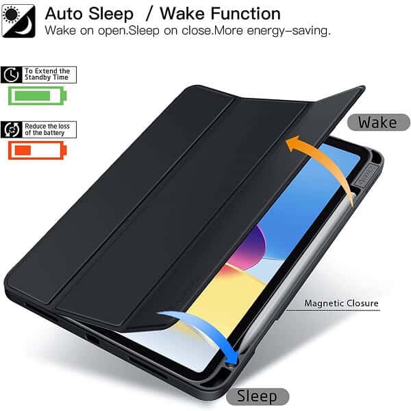 With Pencil Holder Apple iPad 10th Gen 10.9 inch 2022 Folio Auto Sleep /Wake Cover Soft Flexible Case Cover (Red)