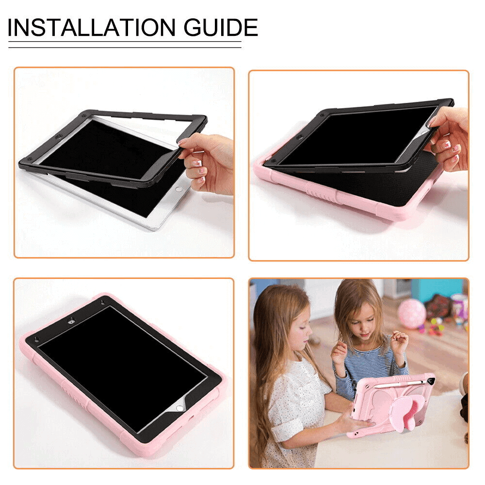 For Apple iPad 5th / 6th Gen / 9.7 2017 /2018 / Pro 9.7 / Air 1 / Air 2 Butterfly Fancy Shockproof Heavy Duty Kickstand Case Cover With Pencil Holder (Pink)
