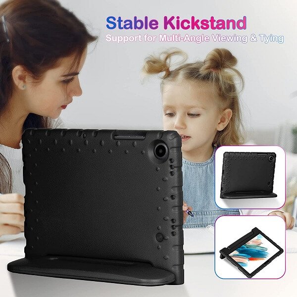 Samsung Galaxy Tab A8 10.5 SM-X200 X205 kids Case, Kickstand Shockproof Protective Handle Stand Light Weight Kids Friendly Cover (Black)