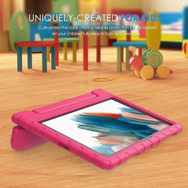 Samsung Galaxy Tab A8 10.5 SM-X200 X205 kids Case, Kickstand Shockproof Protective Handle Stand Light Weight Kids Friendly Cover (Hot Pink)