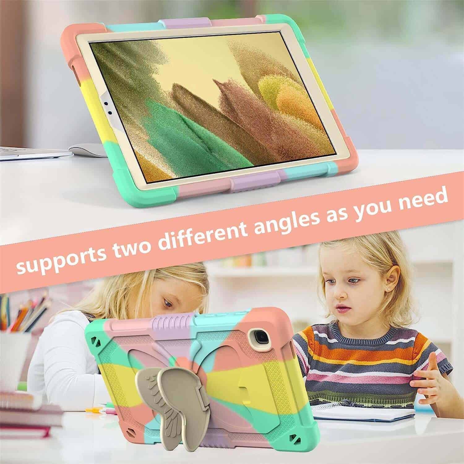 For Samsung Galaxy Tab A7 Lite 2021 8.7 Inch Tablet SM-T225 / T220 Butterfly Fancy Shockproof Heavy Duty Kickstand Case Cover  (Rainbow)