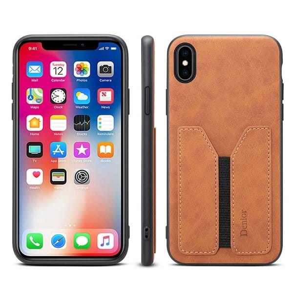 Denior For Apple iPhone X / XS / XR Leather Case with Elastic Wallet Card Holder Slot Pocket Cover
