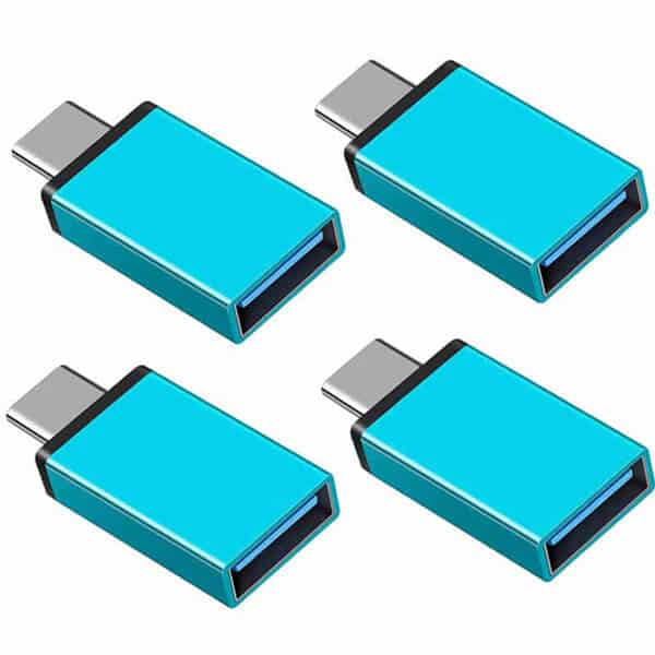 [4 Pack] USB Type C to OTG Adapter USB 3.1 Male to USB 3.0 A Female Cable Converter Thunderbolt 3 Adapter for MacBook Pro, Air, iPad Pro (Blue)