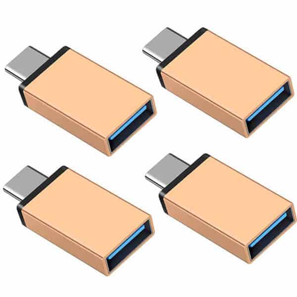 [4 Pack] USB Type C to OTG Adapter USB 3.1 Male to USB 3.0 A Female Cable Converter Thunderbolt 3 Adapter for MacBook Pro, Air, iPad Pro (Gold)