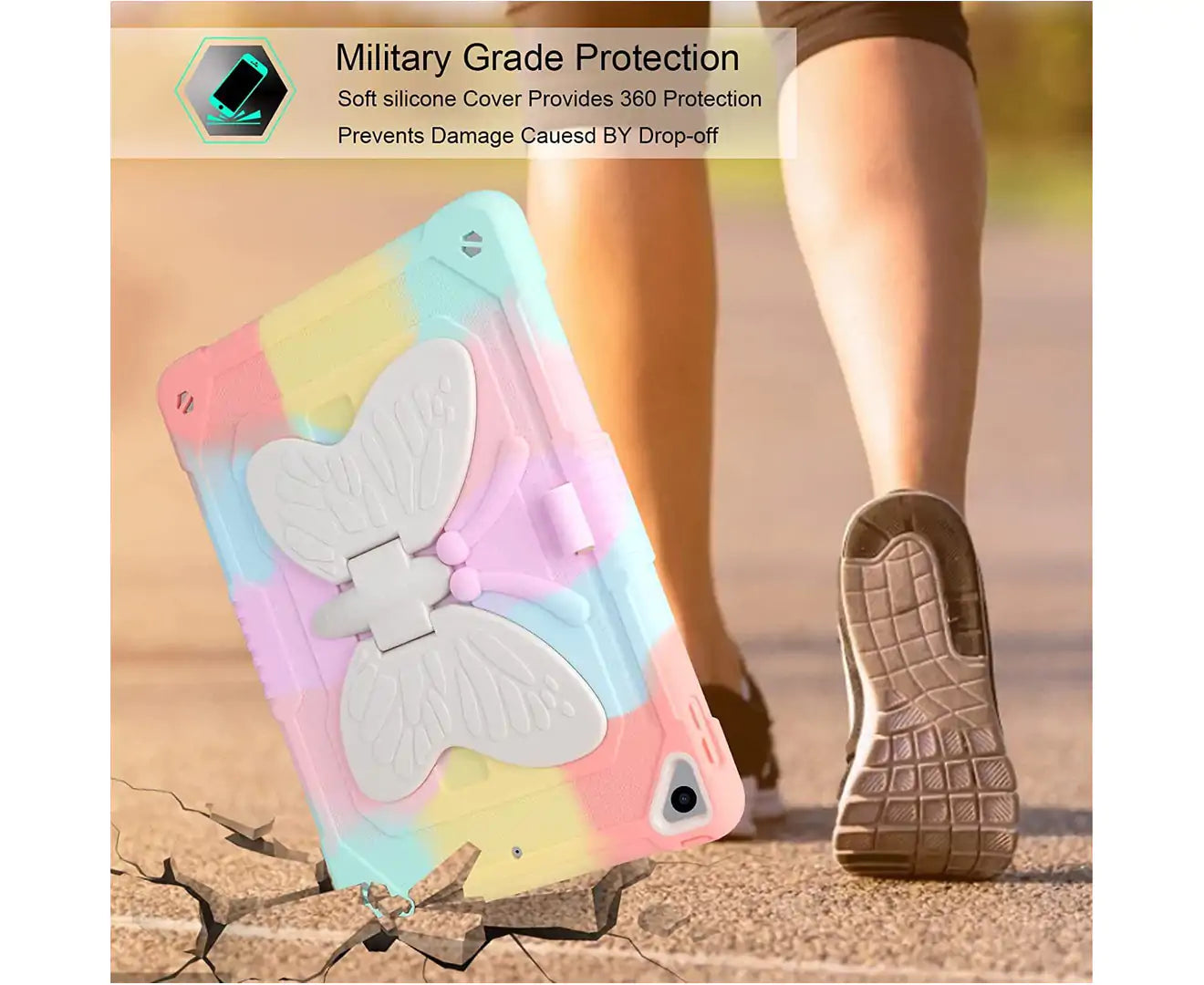 Apple iPad 10.2 inch 9th/8th/7th Gen/Air 3/Pro 10.5 inch Butterfly Shockproof Heavy Duty Kickstand Case Pencil Holder Cover (Rainbow)