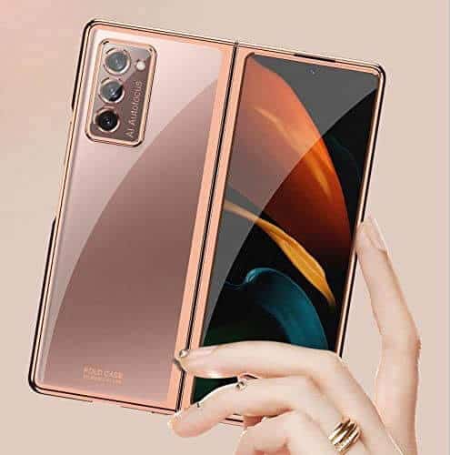 Samsung Galaxy Z Fold 2 5G Clear Case Luxury Plating Transparent Hard PC Back Cover (Transparent)