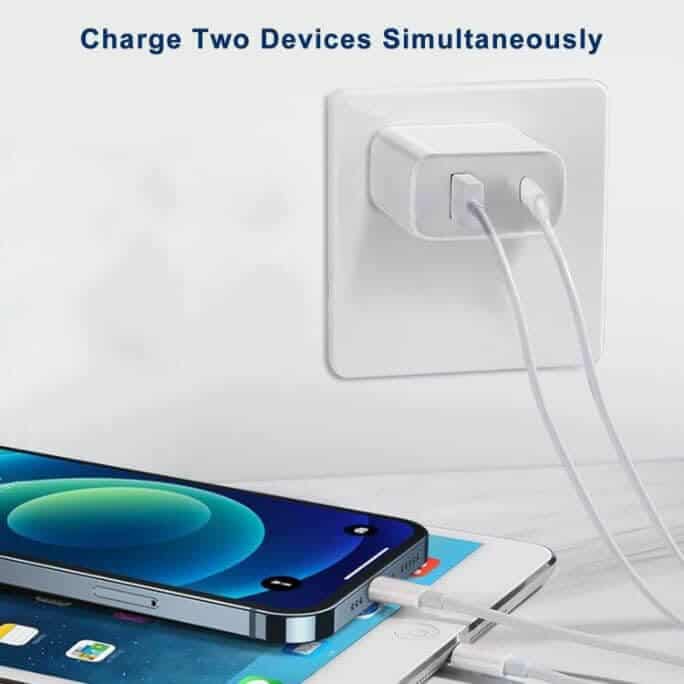 20W QC3.0 PD+USB SupRShield Fast Charging Charger Wall Plug Adapter + PD Type C to Lightning Data Sync Cable for Apple iPhone iPad iPod