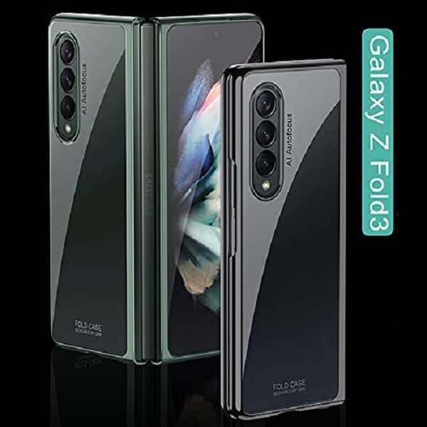 Samsung Galaxy Z Fold 3 5G Clear Case Luxury Plating Transparent Hard PC Back Cover (Black)