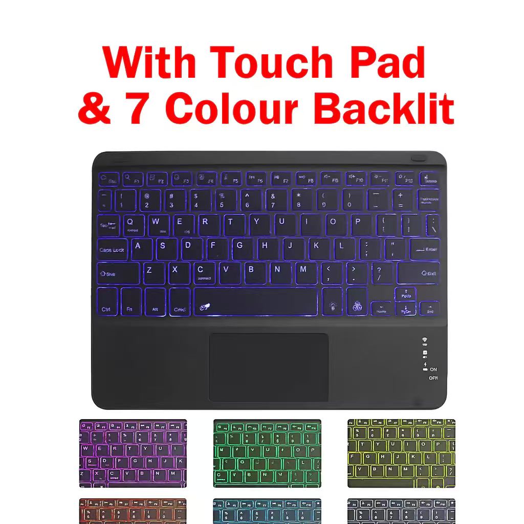 Wireless 7 Colors Backlit Bluetooth Rechargeable Keyboard With Touchpad for iPhone/iPad/Pro, Samsung Android Tablets, Windows, Lenovo