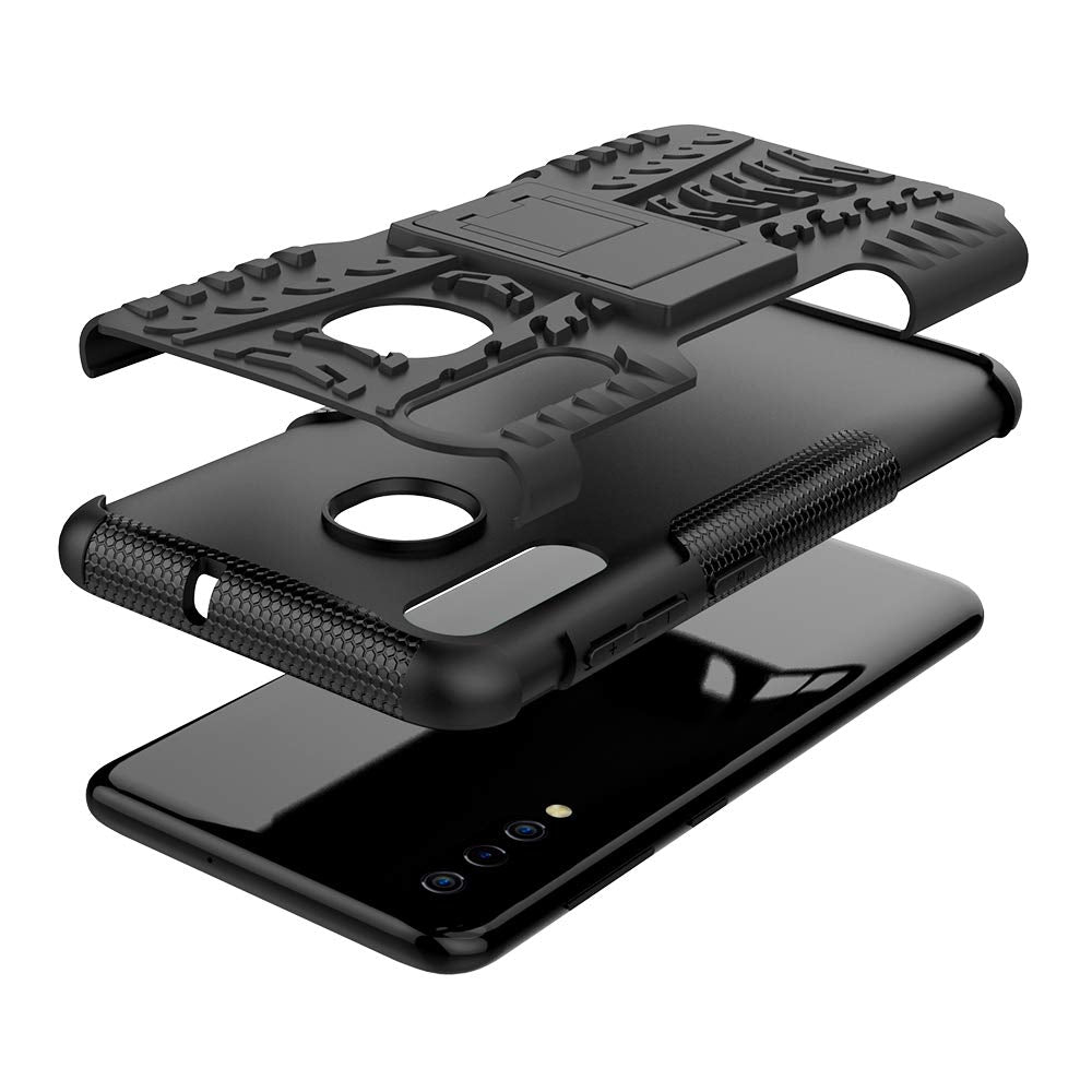 Samsung Galaxy A20/A30 Heavy Duty Tough Shockproof Rugged Kickstand Case Cover (Black)