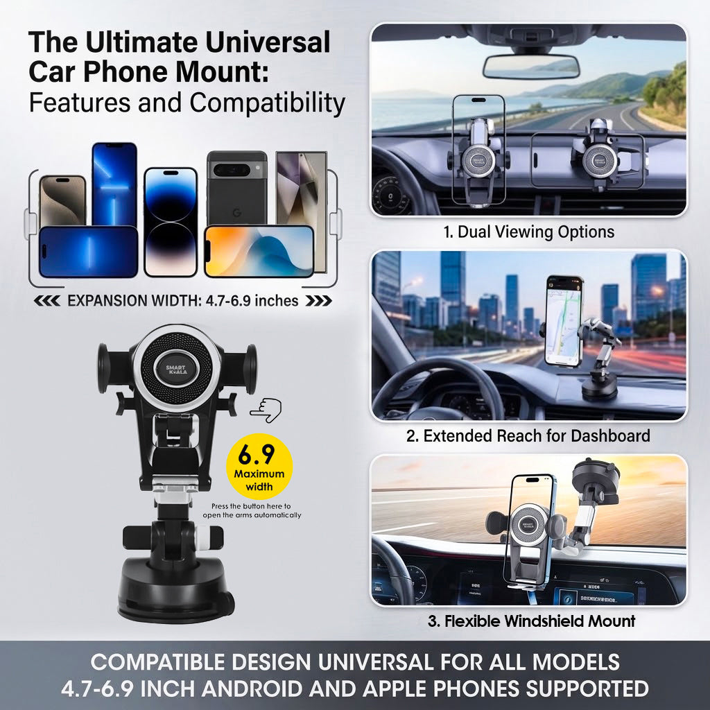 Heavy Duty Telescopic Car Truck Phone Holder Mount – Long Arm Adjustable Dashboard Windshield Suction Cup Stand