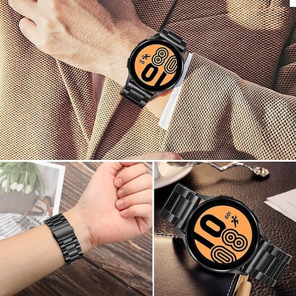 For Samsung Galaxy Watch 4 40mm 44mm Bands, Galaxy Watch 4 Classic Band 42mm 46mm , 20mm Stainless Steel Metal Replacement Strap Bracelet Women Men (Black)