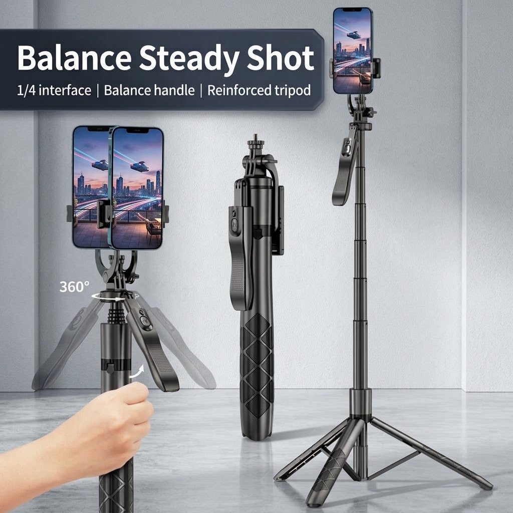 60 inch /1530mm L16 Wireless Selfie Stick Tripod Stand Balance Stabilizer Live Foldable Monopod for GoPro AXNEN DJI Osmo Action Cameras for Smartphones